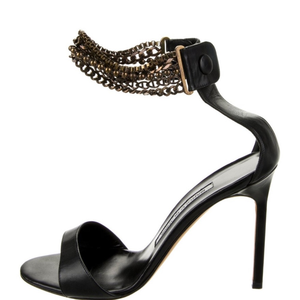 Manolo Blahnik Black and Gold Chain Stiletto Heels